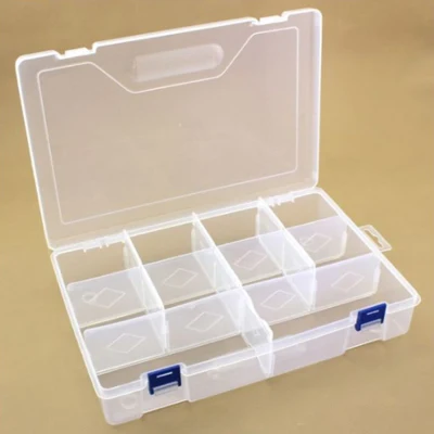 Scatola in plastica con coperchio, trasparente, 29,6x19,7 cm, 10 scomparti