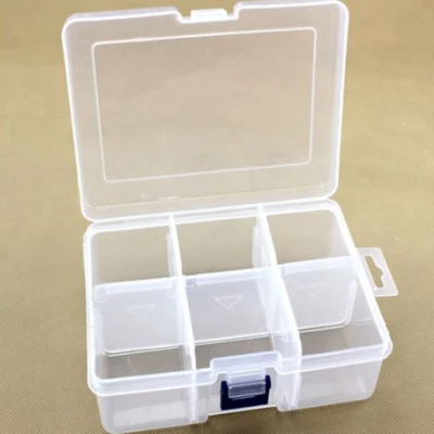 Scatola in plastica con coperchio, trasparente, 16,5x12 cm, 6 scomparti