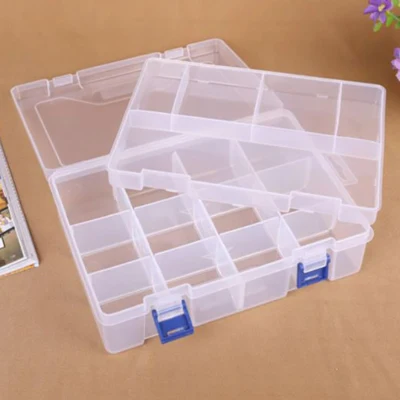 Scatola in plastica con coperchio, trasparente, 23x16 cm, 16 scomparti