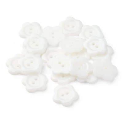 HobbyArts Bottoni in Plastica, Fiore Bianco, 15 mm, 20 pz