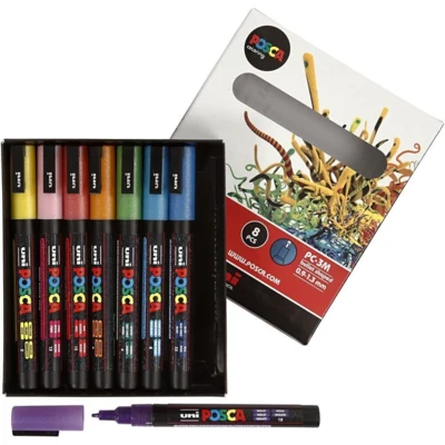 Uni Posca Tusch Fine Glitter, 8 pz
