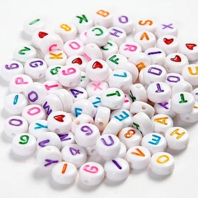 Perline con lettere, 7 mm, foro 1,2 mm, 200 pezzi