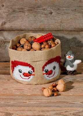 Kit ricamo Cesto con pupazzi di neve Ø21