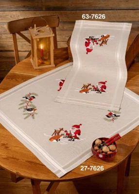 Kit ricamo Tovaglia Babbo Natale con animali del bosco
