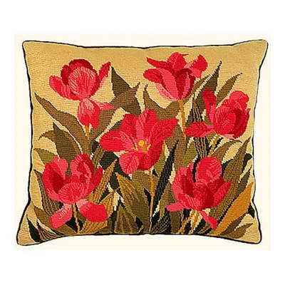Cuscino ricamato Tulipani blu-rossi