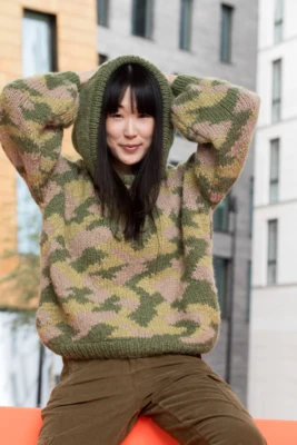 DSA83-01 Thyra Camo-Felpa con cappuccio Verde