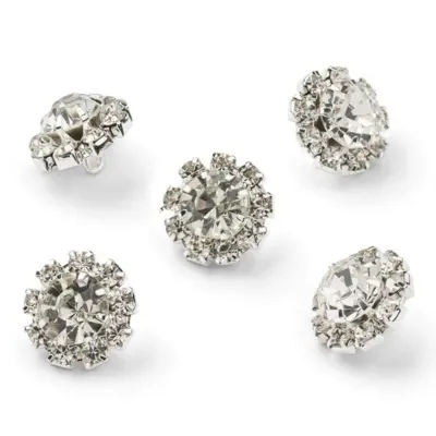 HobbyArts Bottoni con Strass, Bianchi, 13 mm, 5 pezzi