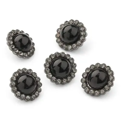HobbyArts Bottoni con strass e perle, neri, 12 mm, 5 pezzi