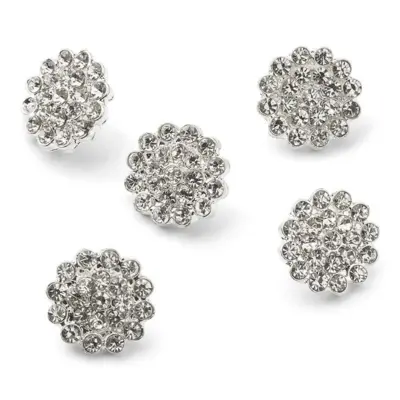 HobbyArts Bottoni in Strass, Bianco/Argento, 9 mm, 5 pezzi