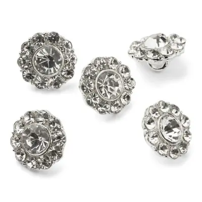 HobbyArts Bottoni con Strass, Bianco/Argento, 13 mm, 5 pezzi, B