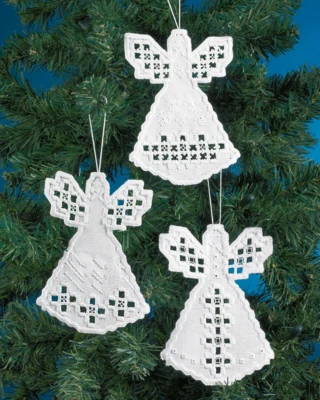 Kit Ricamo Hardanger angeli 3 pezzi 10 x 15 cm
