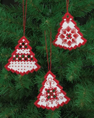 Kit ricamo hardanger albero di Natale rosso x 3 7,5 x 8 cm