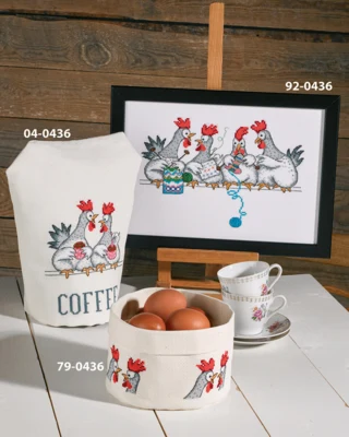 Kit di Ricamo Protezione Caffè Chiacchierata di Galline 23 x 27 cm