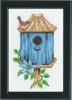 Kit da Ricamo Casette per Uccelli Blu 9 x 14 cm