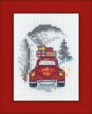 Kit Ricamo Auto Rossa Immagine Natalizia 6 x 8 cm