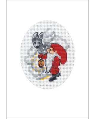 Kit da ricamo Cartolina di Natale con gnomo e capriolo 9 x 13 cm