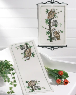 Kit ricamo Famiglia di gufi 22 x 66 cm