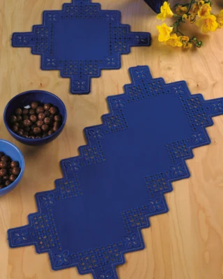 Kit Ricamo Hardanger blu scuro 28 x 60 cm