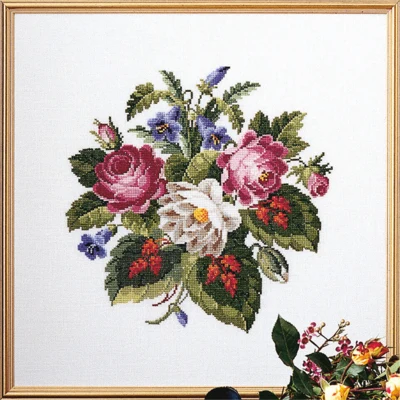 Kit da ricamo Rosa con foglie rosse 42x42 cm